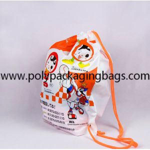 Cartoon 0.06mm PE Drawstring Shoulder Bag For Outing