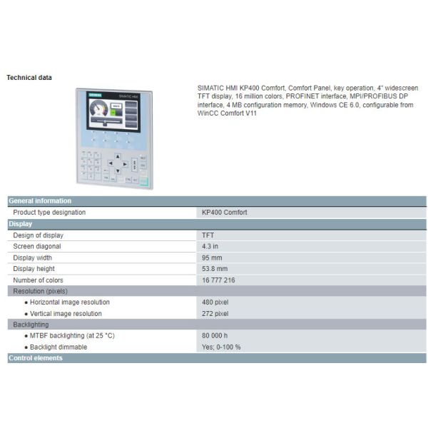 6AV2124-1DC01-0AX0 Siemens SIMATIC HMI KP400 Touch Screen 4" Widescreen TFT Display