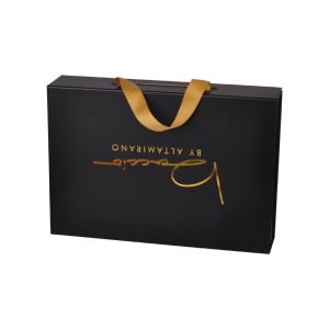 Black Magnetic Folding Paper Boxes Packaging Gift With Ribbon Handle