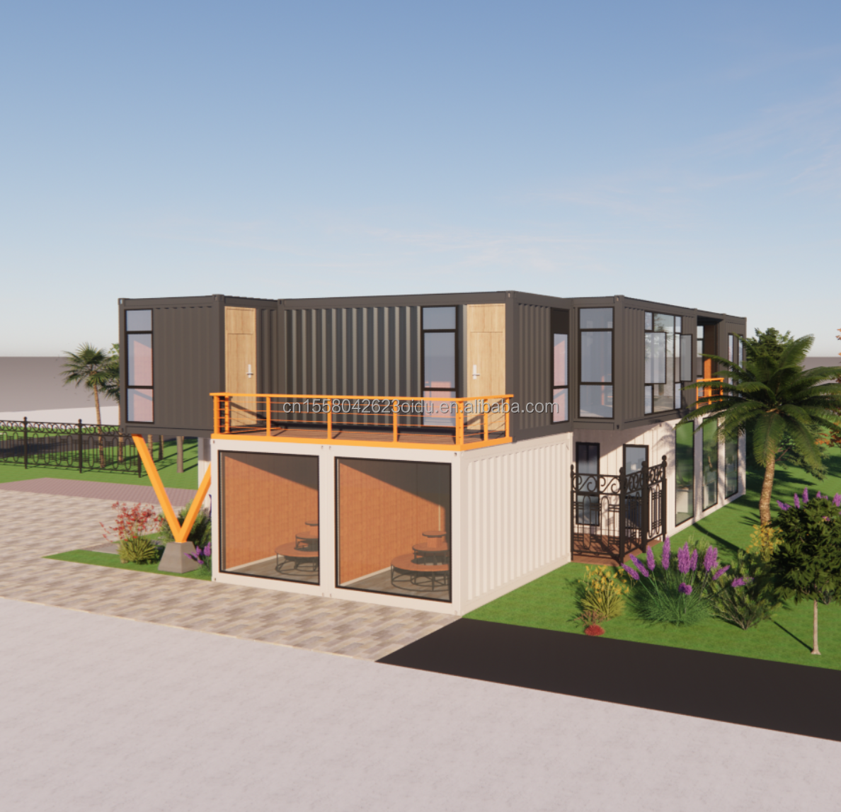 Customized Color Eco-Friendly Living Solution Prefab Steel Houses Combined with 20ft or 40ft Options and Container Houses