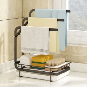 Sponge Holder Kitchen Sink Caddy Organizer With Drain Pan