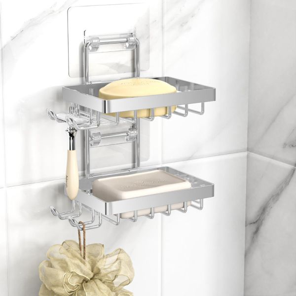 Buy No Drilling Rustproof Stainless Steel Silver Double Soap Bar Holder for Shower at wholesale prices
