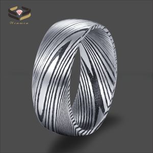 Third Party Appraisal Black 8mm Damascus Steel Ring Dome Finished Wedding Band