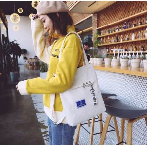 Unique design canvas diagonal Korean fashion shoulder bag handbag with ribbon