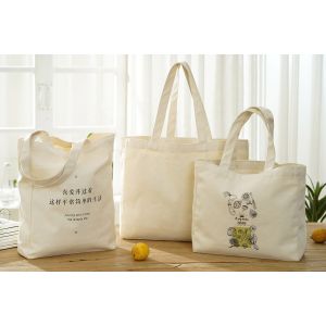 Fashion Ladies Beige Cotton Canvas Tote Bag with Custom Printed Logo