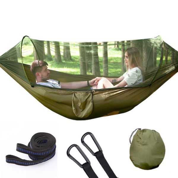 Buy Automatic Quick Opening Lightweight Army Green 210T Nylon Hammock 250*120CM With Mosquito Net For Outdoor Camping at wholesale prices