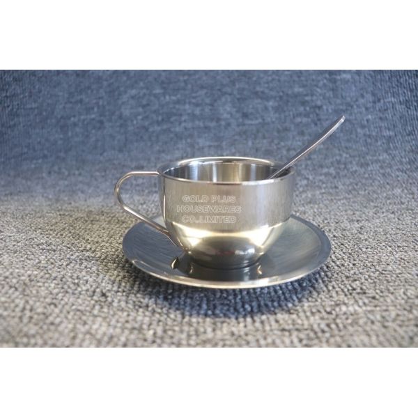 Buy Abrasion Resistance 180ml China Bone Stainless Steel Mug With Saucer at wholesale prices