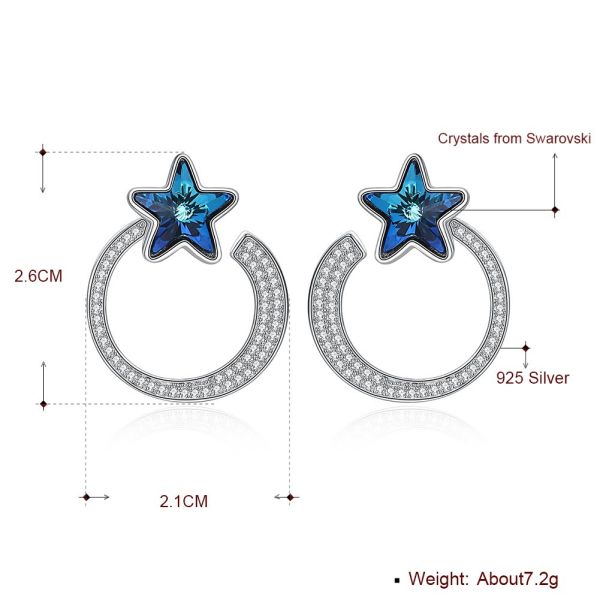 7.2g 2.6x2.1cm Star Hoop Earrings Gift 5A CZ Solid Silver Earrings