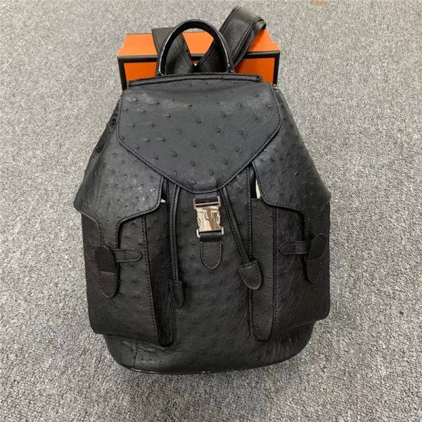 Unisex Style Authentic Ostrich Skin Drawstring Closure Women Men Backpack