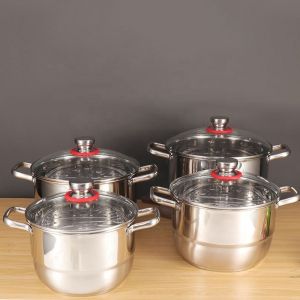 Quality Multi-function Silver Kitchen Cookware Cooking Pot Set Stainless Steel Soup &amp; Stock Pots Sets With Stainless Steel Handle for sale