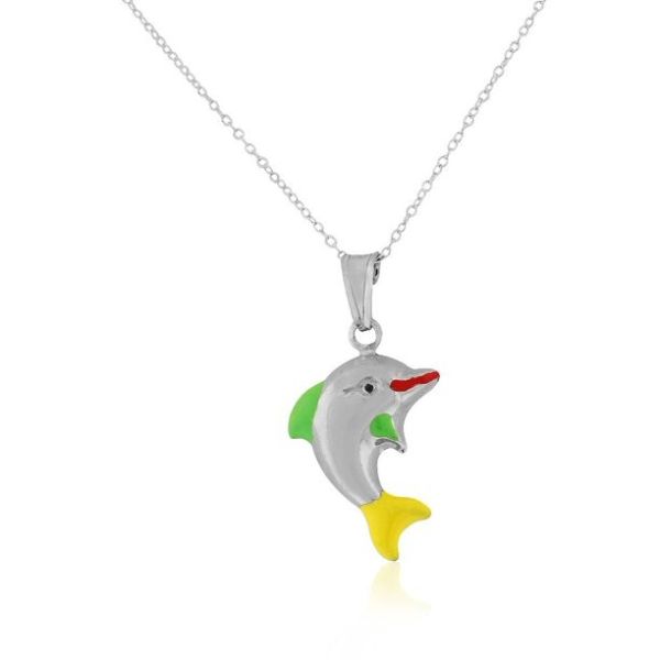 Buy 925 Sterling Silver 3D Enamel Dolphin Charm Pendant Necklace at wholesale prices