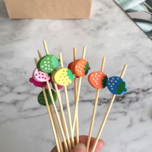 Strawberry Shaped Beaded Bamboo Food Picks Cocktail Skewers 100pcs/Pack