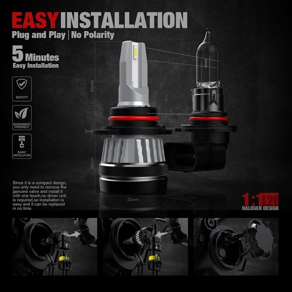 9012 Car LED Headlight Bulbs 4000K Temperature IP68 Waterproof