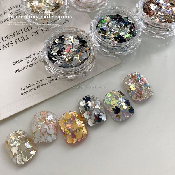 Nail glitters bling super bright Nail polish magic color Sequin rabbit shape Aurora laser nail sequins