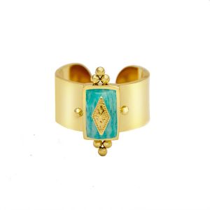 China Opening Adjustable Gold Plated Band Rings Geometric Natural Turquoise Gemstone on sale
