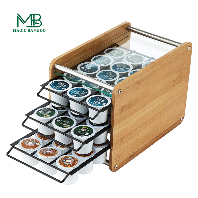 Installation Type Standing Type Bamboo Coffee Pod Drawer Holder for K cup 2-Tier