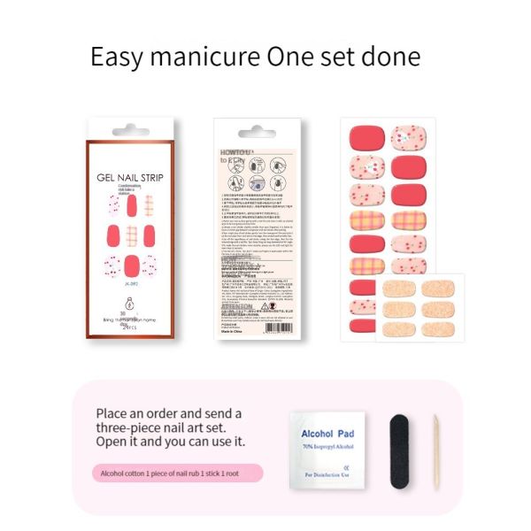 2023 Hot Selling OEM Private Label Gel Nail Sticker Art Design Semi-cured Uv Gel Nail Art Polish Wrap Strips With Lamp