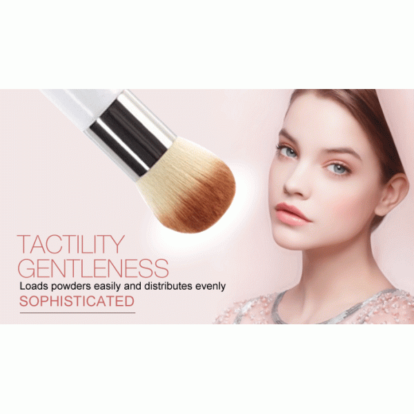 Wood Handle Brush Two Tone Nylon Hair Contour Makeup Brush White