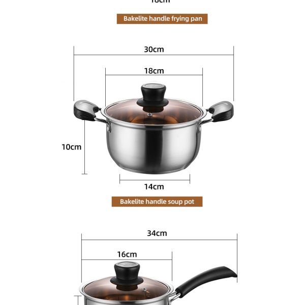 Amazon Top Seller Multipurpose 6Pcs Flat Bottom Milk Soup Pot Stainless Steel Cookware Sets With Glass Lid