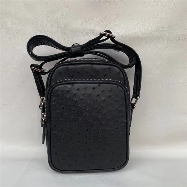 Buy Authentic Real True Ostrich Skin Men Small Leisure Purse Genuine Leather Shoulder Bag Male Casual Mini Crossbody Bag at wholesale prices