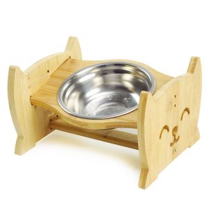 23.8cm BV Adjustable Raised Dog Bowls Bamboo Stand Sloped