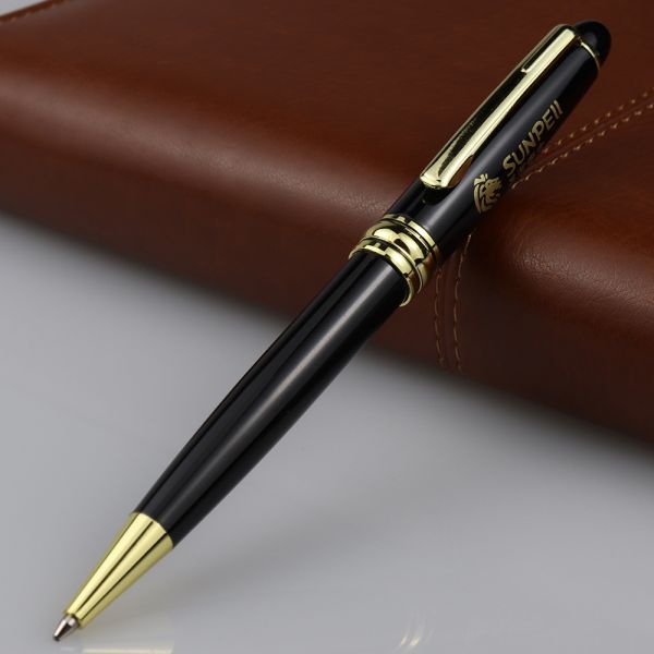 Personalized Black and Gold Roller Gel Pen with Custom Laser Logo Writing Length 240M