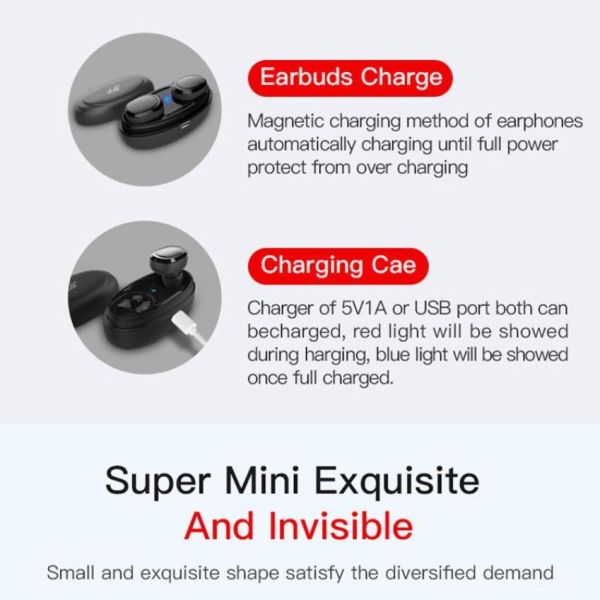 True Wireless Headphones Bluetooth Earphones Sports Earphone Cordless Headphone Handsfree Headset Mini Earbuds with Mic