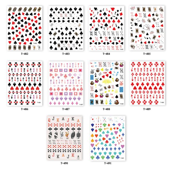 T-482-T-492 Multicolor Style Poker Series Nail Art Decal Sticker for Salon Beauty