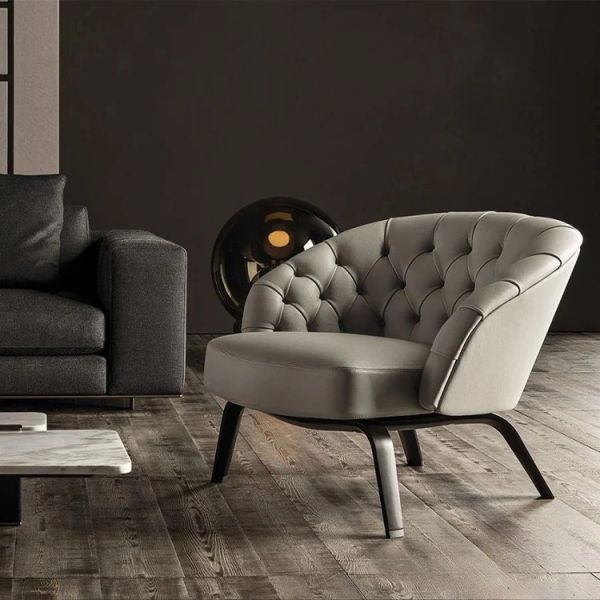Mail Packing Modern Leather Lounge Chair with Solid Wood Leg and Chesterfield Back Accent Armrest Living Room Sofa Chair