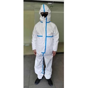 White Blue Surgical Disposable Gown Lightweight Chemical Protective Coveralls