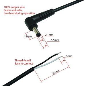 CUSTOM 90 Degree Right Angel DC Barrel Jack Male Female to Open Pigtail DC Power