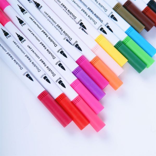 12/24/36/48/60/80/100 Colors Fineliners Water Color Art Markers Pen Dual Tip Brush Set