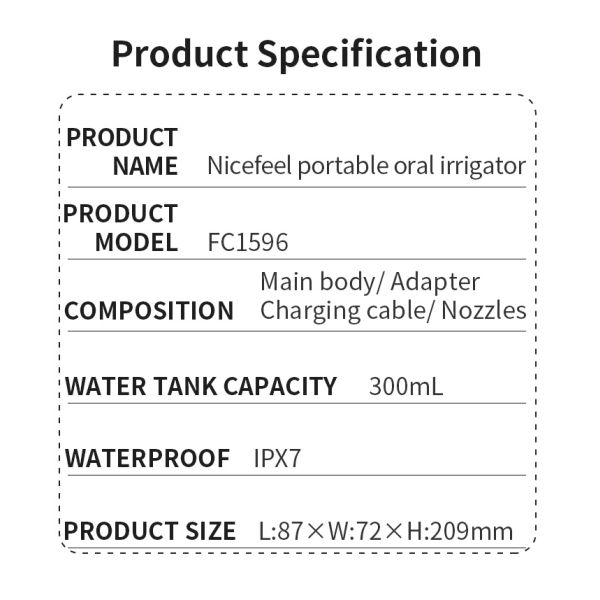 AC100-240V DIY Water Flosser IPX7 Waterproof 1400mAh Long Battery Life