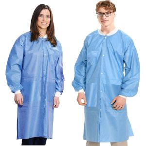 Protective Polypropylene SMS Disposable Lab Coat Blue with Pockets
