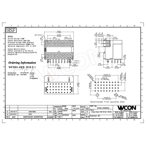 Black Color Wire To Board Connector Right Angle 3.00mm Speaker WAFER
