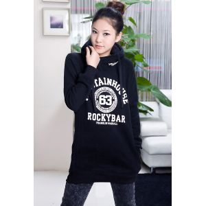 Girls / Ladies Hooded Sweatshirts , Black / Yellow / White Cotton