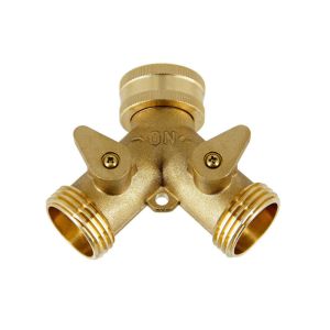 China Brass Garden Hose Connector Tap Splitter with 2 Valves and 2 Washers Connect Fittings on sale