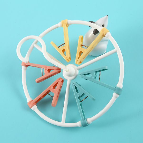 6 Clip Foldable Plastic Clothes Rack Round For Underwear Sock