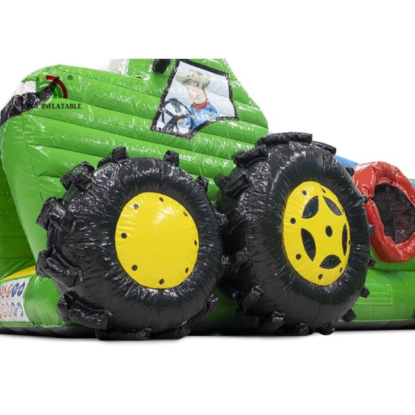 Logo Printing Green 6.5m Tractor Inflatable Obstacle Course For Party