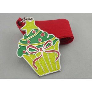 Christmas Gold Plating Enamel Medal With Soft Enamel And Yellow Glitte