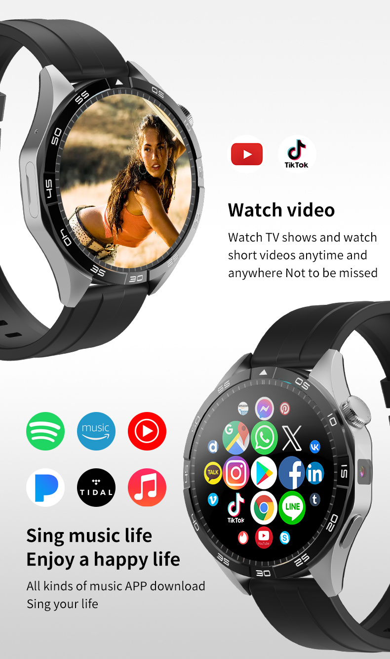 4G Smart Watch 1.43 Inch Screen 780mAh Battery 8.1 Android Global Call Heart Rate IP67 Waterproof