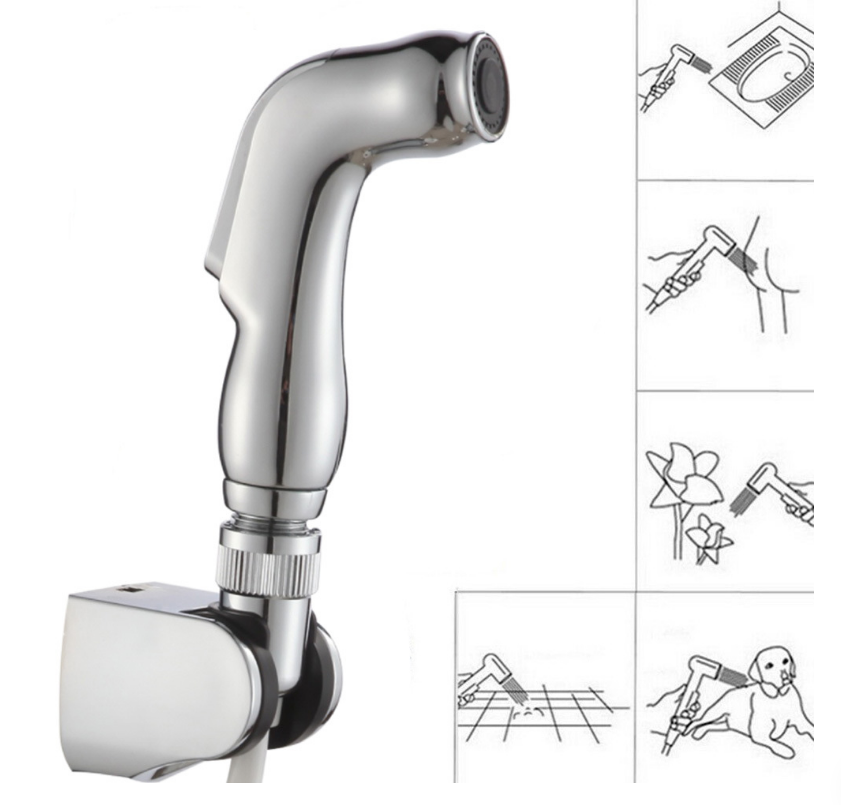 Electroplated Plastic Double Water Female Washer Pressurized Spray Gun Body Cleaner Toilet Nozzle