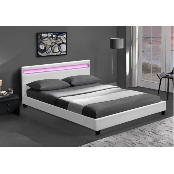 Wooden Double LED Upholstered Bed Black White With Headboard Led Lights