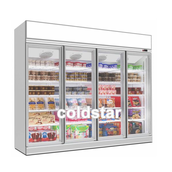 2000L Commercial Supermarket 4 Doors Glass Upright Freezer