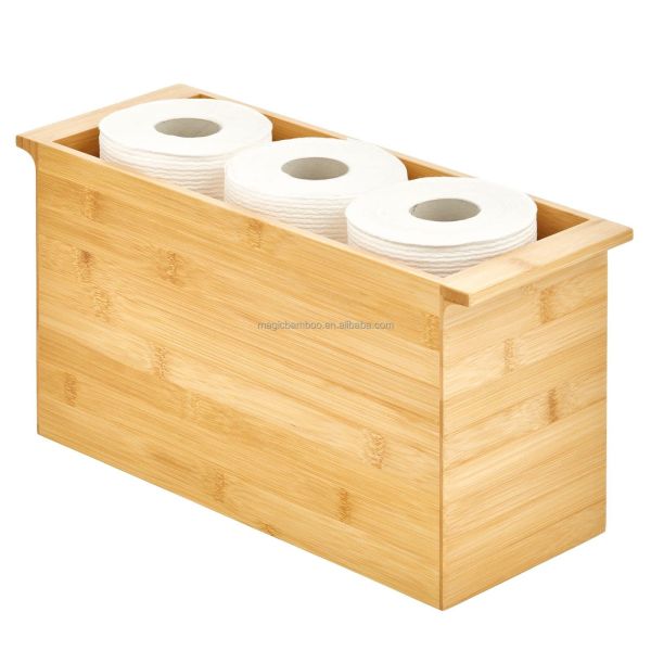 Bamboo Paper Towel Roll Storage Container Organizer for Bathroom