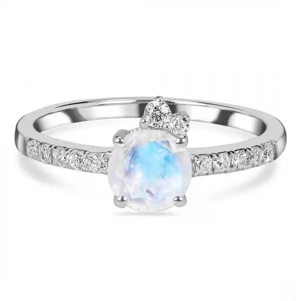 Glamour Hot Fashion Natural Rainbow Moonstone Women 925 Sterling Silver Jewelry Ring