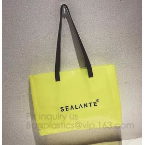 Semi-clear Tote Bags Stripe PVC Shoulder Bag with Pouch, PVC PU Trendy Handbag