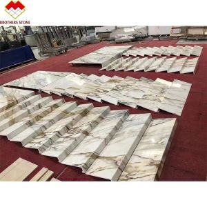 Quality Polished Calacatta Gold Steps on Italy Marble Staircases in Modern Luxury Stone Interior for sale
