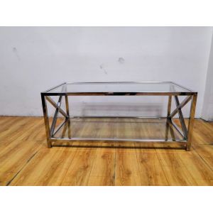 Polished Silver Stainless Steel Frame Tempered glass top Coffee table