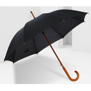 China Fiberglass Ribs Windproof Environmental Protection Wooden Handle Pongee Umbrella on sale